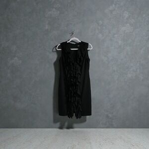 Kathy Roberts Black Sleeveless Ruffle Front Sheath Dress Size  8